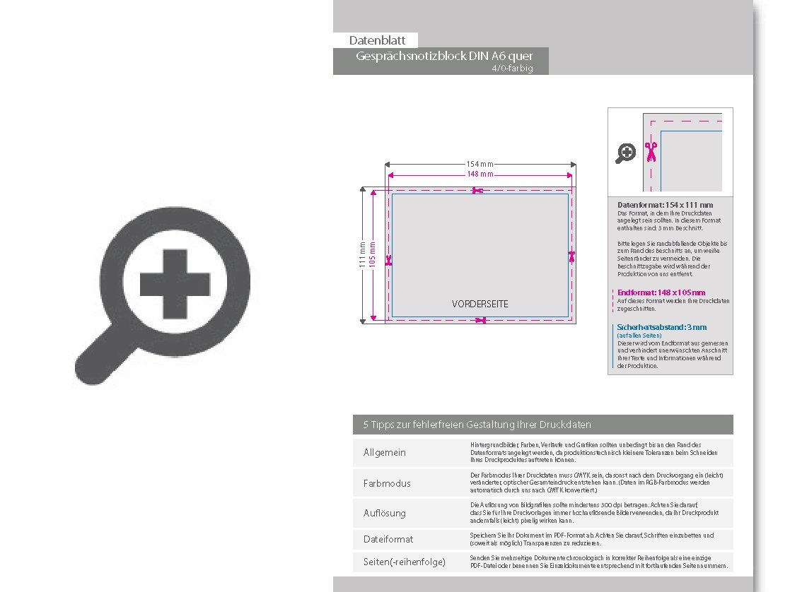 Product Bild gespr__chsnotizblock__din_a6_quer__50_blatt__4_0_farbig_einseitig_bedruckt